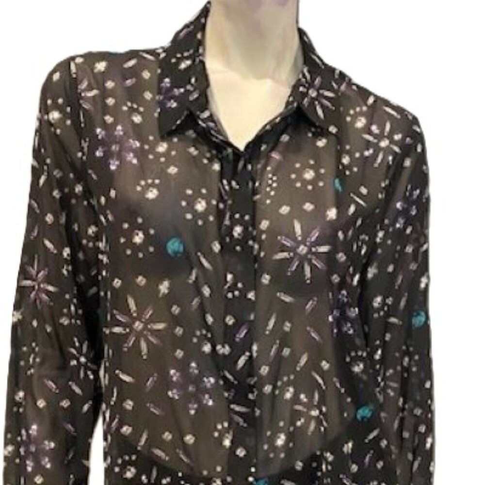 Vince Camuto Jewel Designed Chiffon Long Sleeve Button Down Blouse NWT $79 - Picture 3 of 5